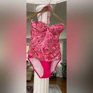 Ralph Lauren women’s one piece pink paisley print swimsuit size 14